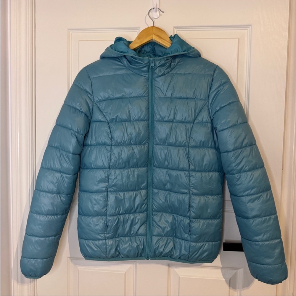 George Aqua Puffer Jacket with Hood